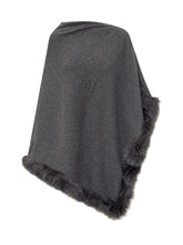Anthracite Wool Poncho with Fur Trim Nima - Collezione Happy Birthday | Lidia Shopping