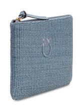PINKO - Raffia Pouch with Zip and Logo - Blue | Lidia Shopping | Official Website