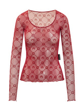 MARINE SERRE - Long Sleeve Top with Round Neck and Geometric Pattern - Red - LIDIASHOPPING® - Official Website
