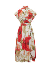 SARA ROKA - Floral Belted Midi Dress - Red - LIDIASHOPPING® - Official Website