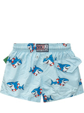 MC2 SAINT BARTH - Jean Swim Shorts with Shark Print - Blue - LIDIASHOPPING® - Official Website