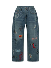 KIDSUPER - Embroidered Multi Motif Jeans - Blue | Lidia Shopping | Official Website