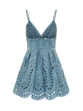 CHARO RUIZ IBIZA - Nix Abito Corto con Ricamo Traforato - Blu | Lidia Shopping | Official Website