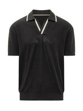PAOLO PECORA - Polo Top with V Neck and Striped Trims - Black | Lidia Shopping | Official Website