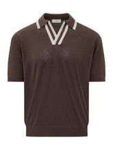 PAOLO PECORA - Polo con Scollo a V e Profili a Righe - Marrone | Lidia Shopping | Official Website