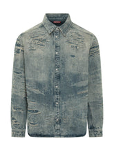 DIESEL - Shirt with Distressed Effect - Blue - LIDIASHOPPING® - Official Website