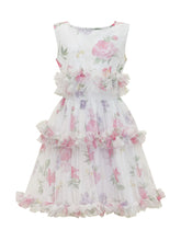 MONNALISA - Abito Smanicato con Balze Floreali - Bianco | Lidia Shopping | Official Website