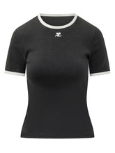 COURREGES - T-shirt con Collo a Contrasto - Nero | Lidia Shopping ® | Official Website