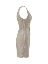 SELF-PORTRAIT - Mini Abito Drappeggiato con Strass - Beige | Lidia Shopping ® | Official Website