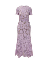 SELF-PORTRAIT - Abito Midi in Pizzo con Cintura - Viola | Lidia Shopping ® | Official Website