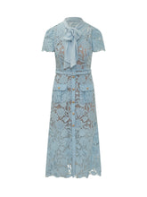 SELF-PORTRAIT - Abito Midi in Pizzo con Fiocco - Blu | Lidia Shopping ® | Official Website