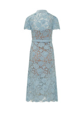 SELF-PORTRAIT - Abito Midi in Pizzo con Fiocco - Blu | Lidia Shopping ® | Official Website