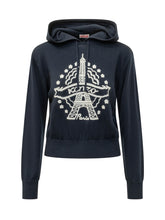 KENZO - Hooded sweatshirt with adjustable drawstrings, long sleeves and front Eiffel Tower embroidery with graphic decorations. Features ribbed cuffs and bottom hem. - Blue - LIDIASHOPPING® - Official Website