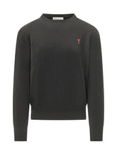 AMI ALEXANDRE MATTIUSSI - Crewneck Sweater with Embroidered Logo - Black - LIDIASHOPPING® - Official Website