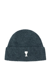AMI ALEXANDRE MATTIUSSI - Beanie with Turn Up and Logo - Green - LIDIASHOPPING® - Official Website