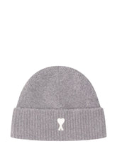 AMI ALEXANDRE MATTIUSSI - Beanie with Turn Up and Logo - Grey - LIDIASHOPPING® - Official Website