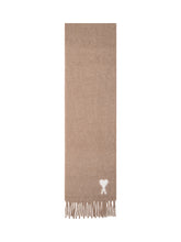 AMI ALEXANDRE MATTIUSSI - Sciarpa con Emblema a Cuore e Frange - Marrone - LIDIASHOPPING® - Official Website