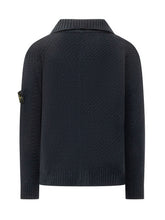 STONE ISLAND - Knitted Cardigan with Collar - Blue - LIDIASHOPPING® - Official Website