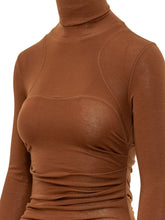 ELISABETTA FRANCHI - Abito Midi Drappeggiato a Collo Alto - Marrone - LIDIASHOPPING® - Official Website