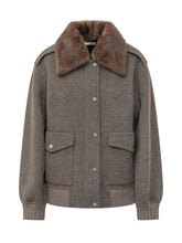PAROSH - Jacket featuring a wide fur effect collar, long sleeves and front press stud fastening. Detailed with flap patch pockets, structured shoulders and ribbed trims. - Brown - LIDIASHOPPING® - Official Website