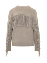 PAROSH - Crew Neck Sweater with Fringe - Grey - LIDIASHOPPING® - Official Website