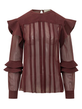 LANVIN - Blouse with Ruffles and Sheer Stripes - Red - LIDIASHOPPING® - Official Website