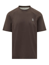 BRUNELLO CUCINELLI - T-shirt Girocollo con Logo - Marrone - LIDIASHOPPING® - Official Website