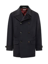 BRUNELLO CUCINELLI - Cappotto Doppiopetto con Collo Alto - Blu - LIDIASHOPPING® - Official Website