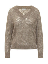 BRUNELLO CUCINELLI - Maglia con Scollo a V e Paillettes - Marrone - LIDIASHOPPING® - Official Website