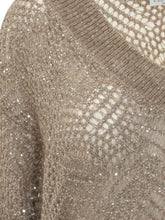 BRUNELLO CUCINELLI - Maglia con Scollo a V e Paillettes - Marrone - LIDIASHOPPING® - Official Website