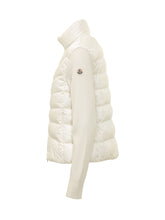 MONCLER - Cardigan with Chevron Quilted Panel - White - LIDIASHOPPING® - Official Website