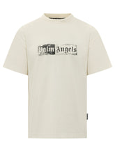 PALM ANGELS - T-shirt con Stampa Logo Effetto Timbro - Bianco - LIDIASHOPPING® - Official Website