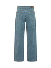 PALM ANGELS - Wide Leg Jeans with Leg Logo Print - Blue - LIDIASHOPPING® - Official Website