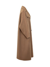 MALO - Long coat featuring a flared silhouette, wide structured collar and double breasted fastening. Designed with wide sleeves, dropped shoulders and welt side pockets. - Brown - LIDIASHOPPING® - Official Website