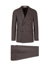 TAGLIATORE - Vesuvio Double Breasted Striped Suit - Brown - LIDIASHOPPING® - Official Website