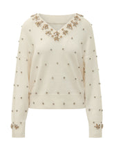 PINKO - Maglia Pigolio con Scollo a V e Applicazioni - Bianco - LIDIASHOPPING® - Official Website