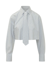 MSGM - Cropped Striped Shirt with Tie - White - LIDIASHOPPING® - Official Website