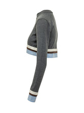 MSGM - Cardigan Corto con Dettagli a Righe - Grigio - LIDIASHOPPING® - Official Website