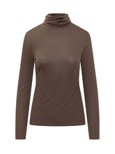 PUROTATTO - Turtleneck blouse featuring a folded high collar, long sleeves and a gently shaped silhouette. Detailed with subtle folds at the neckline and clean finishes. - Brown - LIDIASHOPPING® - Official Website