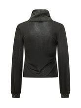 PUROTATTO - Blouse featuring a softly folded high neckline, long sleeves and a gently shaped silhouette. Finished with shimmering cuff details and a straight hem. - Black - LIDIASHOPPING® - Official Website