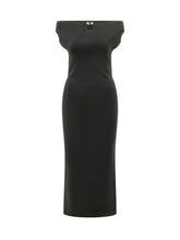ALBERTA FERRETTI - Midi Dress with Bardot Neckline - Black - LIDIASHOPPING® - Official Website