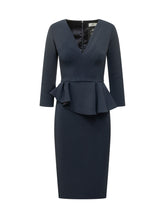 ELISABETTA FRANCHI - Abito Midi con Scollo a V e Peplo - Blu - LIDIASHOPPING® - Official Website