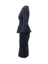 ELISABETTA FRANCHI - Abito Midi con Scollo a V e Peplo - Blu - LIDIASHOPPING® - Official Website