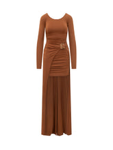 ELISABETTA FRANCHI - Long Draped Dress with Buckle - Brown - LIDIASHOPPING® - Official Website