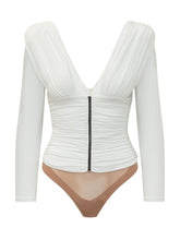 ELISABETTA FRANCHI - Body con Drappeggio e Zip Frontale - Bianco - LIDIASHOPPING® - Official Website