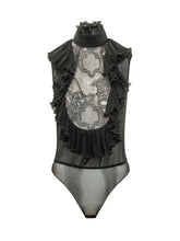 ELISABETTA FRANCHI - Body con Volant e Motivo Floreale - Nero - LIDIASHOPPING® - Official Website