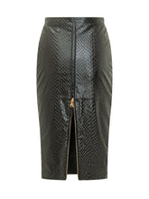 ELISABETTA FRANCHI - Gonna Midi con Effetto Pitonato - Nero - LIDIASHOPPING® - Official Website