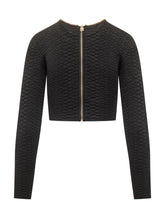 ELISABETTA FRANCHI - Maglia Tricot Corta con Motivo Geometrico - Nero - LIDIASHOPPING® - Official Website