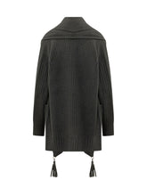 SIMONA CORSELLINI - Long cardigan featuring a relaxed silhouette, open front, shawl collar and ribbed long sleeves. Designed with side pockets and hanging tassels at the front ends. - Black - LIDIASHOPPING® - Official Website