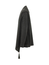 SIMONA CORSELLINI - Long cardigan featuring a relaxed silhouette, open front, shawl collar and ribbed long sleeves. Designed with side pockets and hanging tassels at the front ends. - Black - LIDIASHOPPING® - Official Website